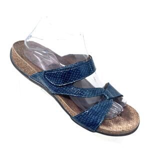 Dr Weil Faith Sandal Women's Size 10 Slip On Blue Snake Slide Orthoheel Flat